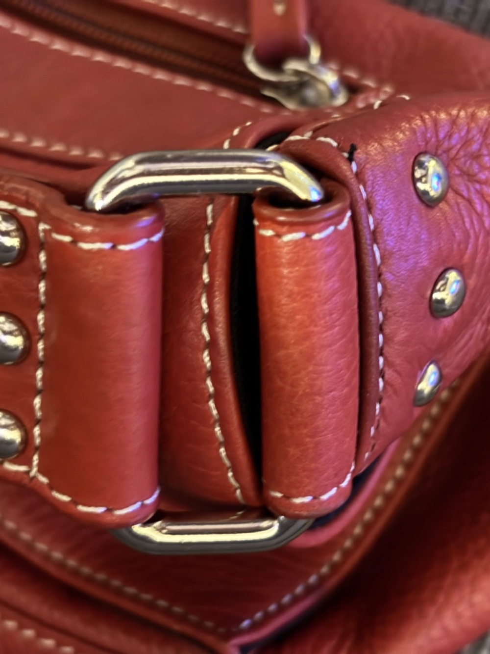 Tignanello Cognac Red Genuine Pebbled Leather Messenger Shoulder Crossbody Bag - Picture 7 of 16